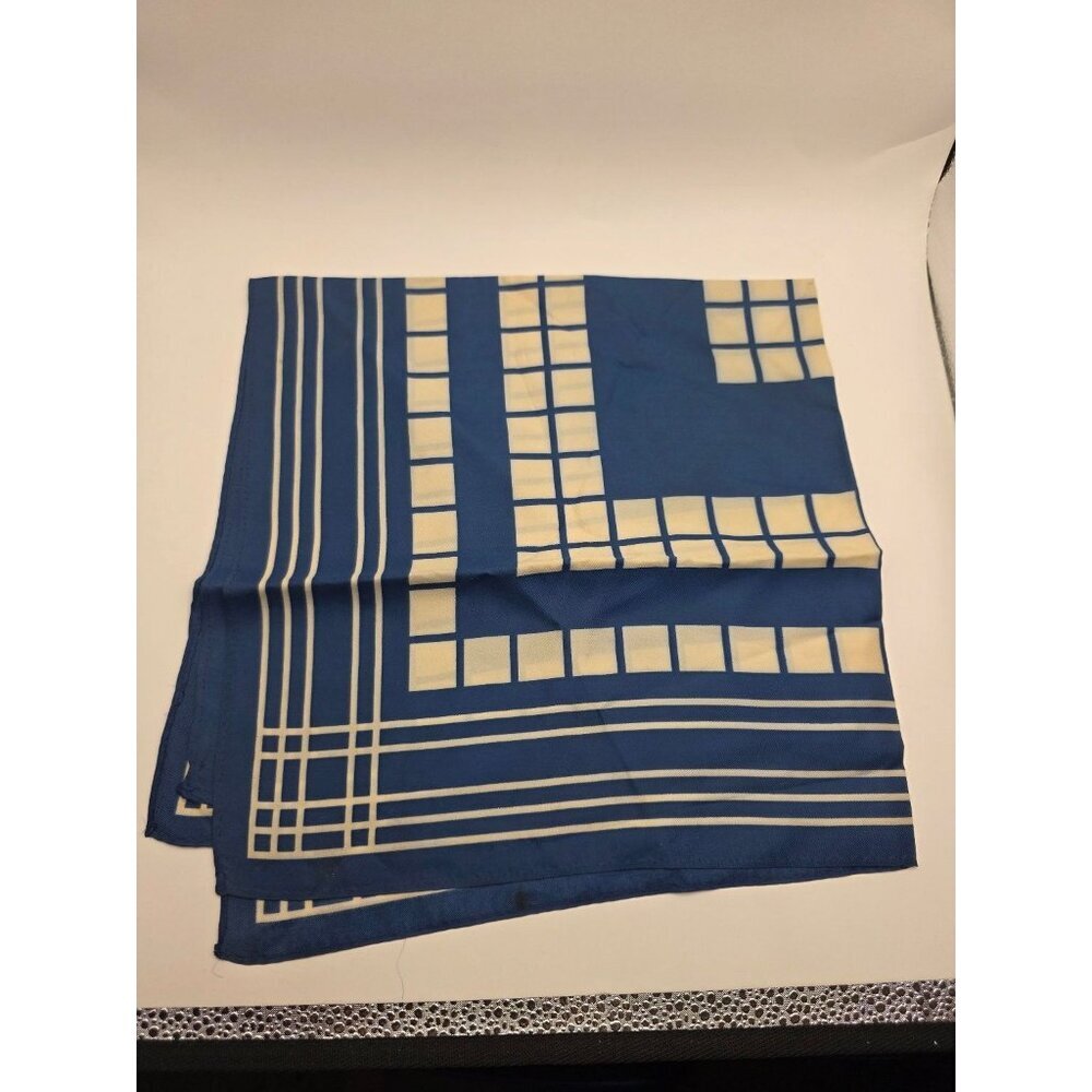 Women's Blue Cream Geometric Square Scarf 21" x 21" Head Neck Wrap